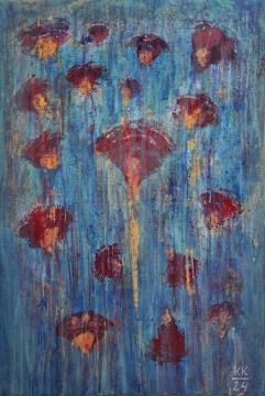 Travnik v dežju (Mešana tehnika-platno - 50x70) Karmen Korošec